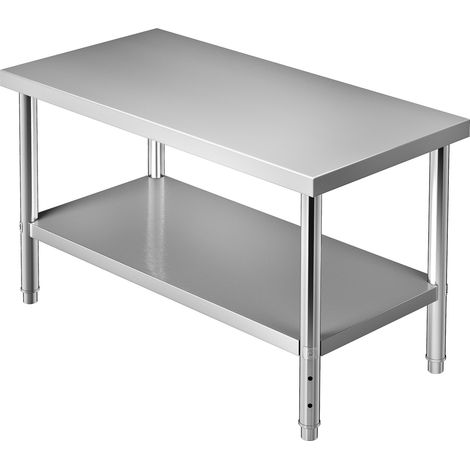 VEVOR Mesa de Preparación de Acero Inoxidable 122 x 76 x 86 cm Carga de 150 kg Mesa de Trabajo de Metal Resistente con Estante Inferior Ajustable para Cocina, Restaurante, Garaje, Patio Trasero