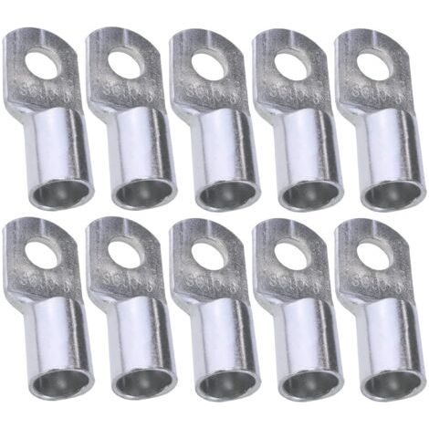 Lot de 10 Cosses Electriques à Oeillet Tubulaire - Oeil - Ø8mm - Non Isolées - pour Conducteur 50mm² - Connecteur de Fil Electrique - Serrage - Couleur Argent (1/3)