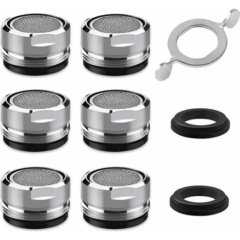 Mousseur Robinet M24, 6 Pièces Aerateur Robinet Economie Eau Avec Filtre en Acier Inoxydable et ABS, comprendre 8 joints et 1 clé à Mousseur chromée pour Robinet Lavabo de Salle de Bain et Cuisine LIT
