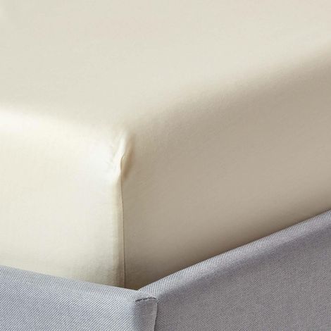 HOMESCAPES Cream Organic Cotton Deep Fitted Sheet 18 inch 400 Thread Count, Single - Cream (1/5)