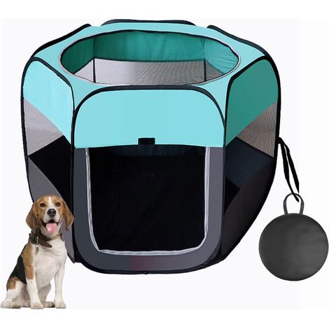 Clôture portable pliable pour chiens et animaux domestiques - Enclos pour chat enceinte - Tente fermée - Boîte de livraison avec sac de transport (taille M, bleu menthe) (1/5)