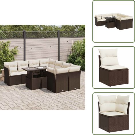9-tlg. Garten-Sofagarnitur mit Kissen Braun Poly Rattan - Gartensofa Set - Garten Sofa Set - Outdoor Sofa Set - Garten Sofagarnitur