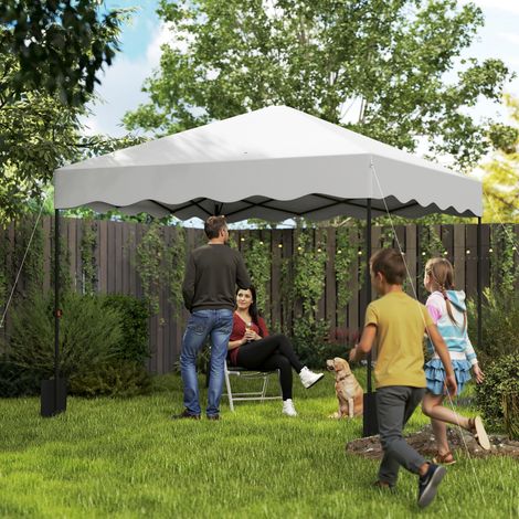 Tente pliante 3x3m blanches avec protection UV, hauteur réglable et sac avec roues pour 6 à 9 personnes
