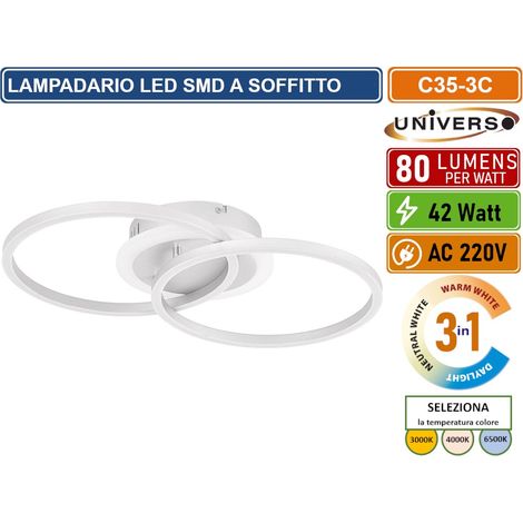 UNIVERSO C35 PLAFONIERA LAMPADARIO LED SMD A SOFFITTO DESIGN AD ANELLI 42W 3IN1 CCT CAMBIA COLORE LUCE (1/4)