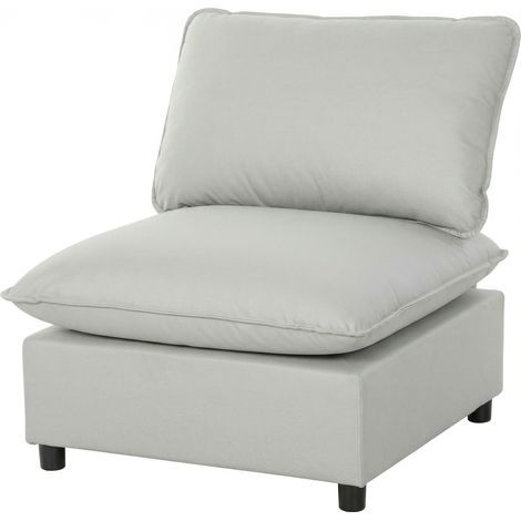 Fauteuil d'appoint moderne en similicuir gris, assise large et profonde, rembourrage épais, montage facile