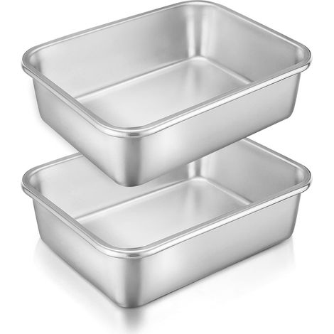 Lot de 2 Moules à gratin, Acier inoxydable, 27x21x8 cm, Rectangulaire, Lasagnes, Lave-vaisselle, Four (1/5)