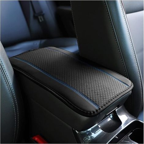 Coussin d'Accoudoir Voiture en Cuir, Housse pour Console Centrale pour Accoudoir, Accessoires Confortables pour Sièges de Voiture pour la Plupart des Voitures, Motos et SUVs (Bleu Noir) (1/5)