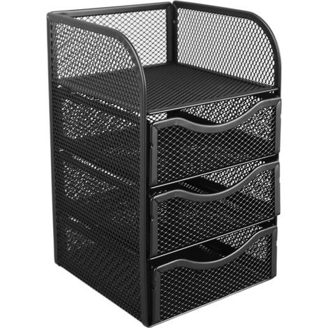 Schreibtisch-Organizer mit 3 rutschfesten Metallschubladen für Büromaterial und Schreibwaren, schwarz (1/5)