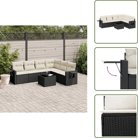 Salon de jardin 7 pcs avec coussins noir résine tressée - Ensemble Salon De Jardin - Meuble De Jardin - Résine Tressée - Rotin Synthétique - Table Basse (1/5)