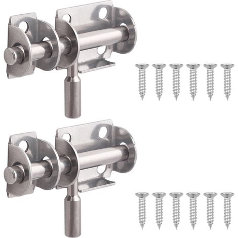 Lot de 2 verrous de porte en acier inoxydable – Verrous compacts pour portes, loquets à boulons et loquets coulissants avec vis – Idéal pour salle de bain, abri de jardin et chambre (1/5)