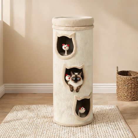 Arbre à chat cremeweiß en spanplatte Polyester 38 x 38 x 96 cm (1/5)