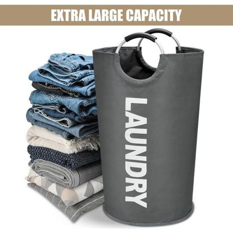 Panier de linge souple 90L tissu Oxford résistant dimensions 38 x 79 cm poignées en aluminium avec protection mousse rangement (1/4)