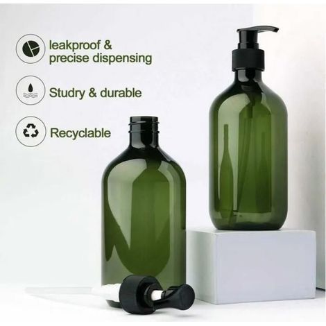 Flacons vides rechargeables en plastique, lot de 2 pièces de 500 ml, adaptés pour lotion, shampooing, crème douche et gel douche, distributeur de liquide avec zone d'étiquetage (1/4)