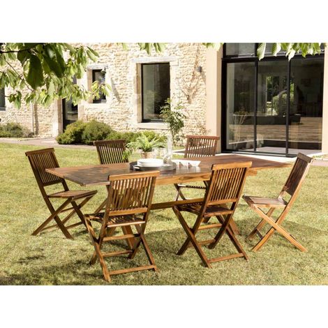 MAEVA - Ensemble de jardin bois teck huilé table 180240 et 6 chaises (1/5)