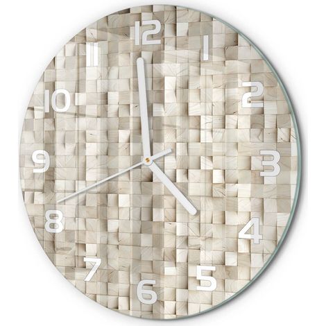 Horloge Murale Ronde Prête à Accrocher Verre Trempé Silencieuse et Moderne Cubes en bois fi 30 cm (1/5)