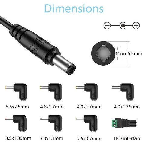 24W Chargeur de Voiture Universel DC 12V 2A Cordon d'alimentation câble 5.5x2.1mm à l'allume-Cigare avec 8 connecteurs pour Lecteur DVD,GPS,Haut-parleurs,étiqueteuse,Caméra,Tire-Lait,Bande LED Autres (1/4)