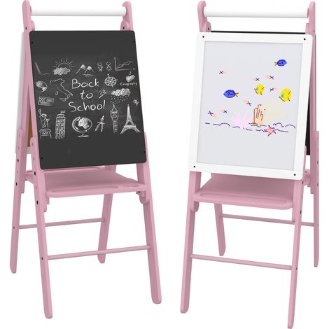 AIYAPLAY Kids Easel with Paper Roll 3 in 1 Art Easel Whiteboard Blackboard Pink (1/5)