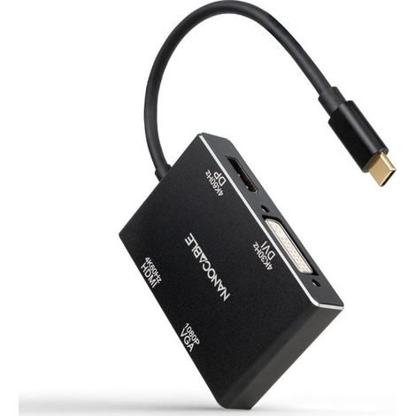 Nanocable Convertitore da USB-C/M a HDMI/H + DVI/H + DVI/H + DP/H + VGA/H, nero, 10 cm