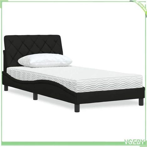 Lit avec matelas - Piran - 1 place 100x200 cm - Tissu noir - Matelas mousse 17 cm H2/H3 (1/5)