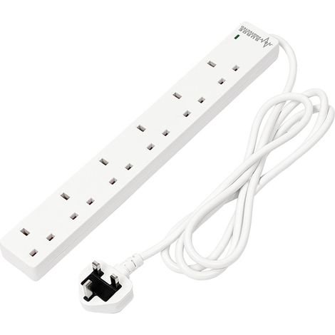 Draper 30946 6 Way White Extension Lead, 2m (1/2)