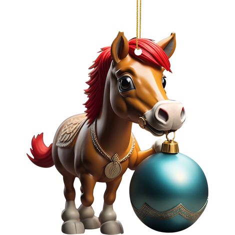 Lustige Pferde-Weihnachtsbaumkugeln – Niedliche Cartoon-Pony-Baumdeko aus Acryl, Weihnachtsgeschenk für Pferdeliebhaber, Hängende Dekoration (1/5)
