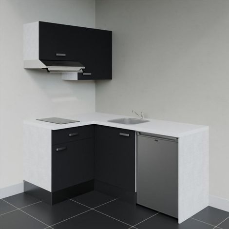 Kitchenette KA02 Noir - Plan de travail Blanc - Crédence : Non - Electroménager : Inox (1/4)