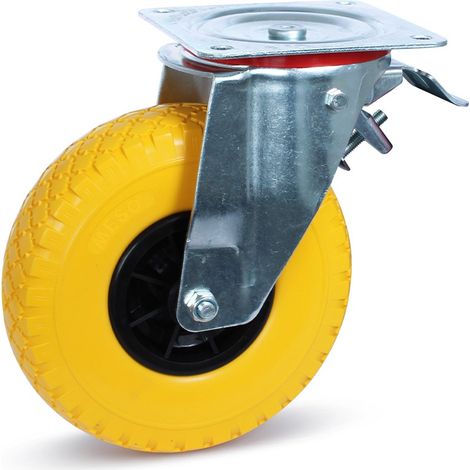 Roue pivotante freinée - MESO - PU anti-crevaison - 260mm - 75kg - Grande platine - Jante plastique