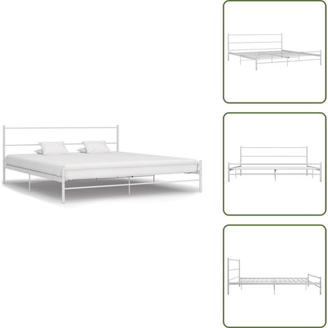Bettgestell Weiß Metall 160×200 cm - Metallbetten - Doppelbett - Weißes Bettgestell - Bettgestell 160x200 - Bettrahmen (1/5)