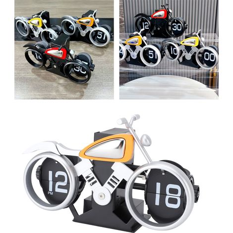 Reloj mecánico plegable con diseño de motocicleta, PVC, funciona con pilas – reloj de mesa para dormitorio, oficina, sala de estar, plata-naranja – 18,8 cm (1/5)