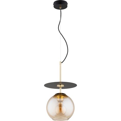 Suspension QEENCY Alfa noire/or boule ambre tige E27 15W (1/2)