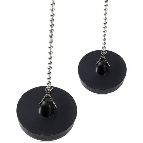 Bouchon D Évier - Bouchon De Bain Universel - Diamètre Extérieur 47 Mm - Chaîne 10 Cm - Noir - 2 Pièces (1/5)