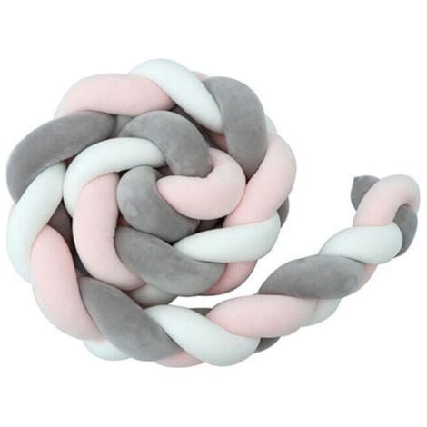 Promotion Tour de lit bébé—1.5M Tour De Lit Coussin Serpent Coussin Tresse Pare-Chocs Velours Protection Bebe Cloture En Tissu Anti-Collision (Blanc+Gris+Rose)--