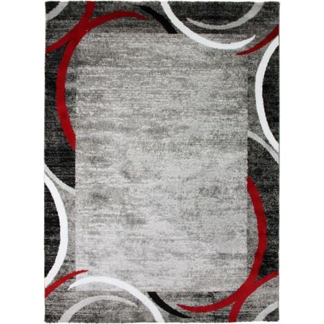 METRO - Tapis vintage encadre rouge et gris 160x230 (1/5)
