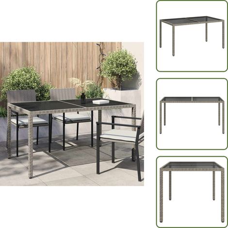 Mesa de comedor exterior - vidaXL Mesa jardín vidrio templado ratán sintético 150x90x75 cm gris - Mesa de patio