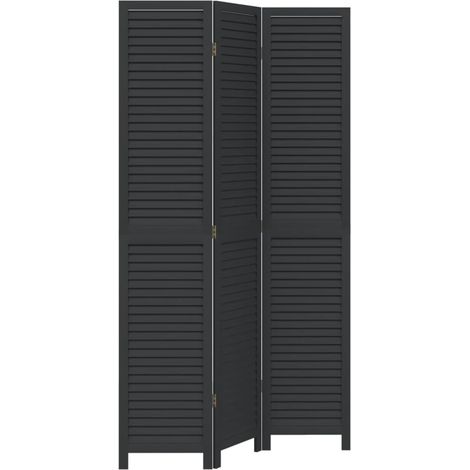 Room Divider 3 Panels Black Solid Wood Paulownia vidaXL