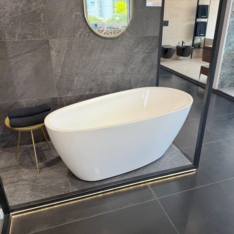 ECOLAM Baignoire îlot Olia 160 × 75 cm  Baignoire autoportante moderne en acrylique de qualité supérieure  Ensemble complet avec bonde design Click-Clack (1/5)