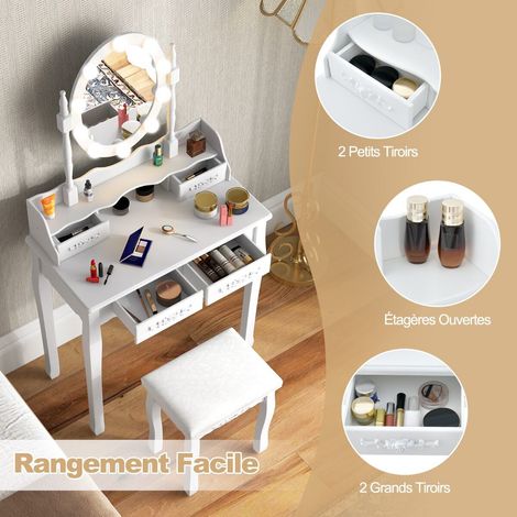 Coiffeuse avec éclairage LED à luminosité réglable, coiffeuse avec 4 tiroirs - blanc (1/5)