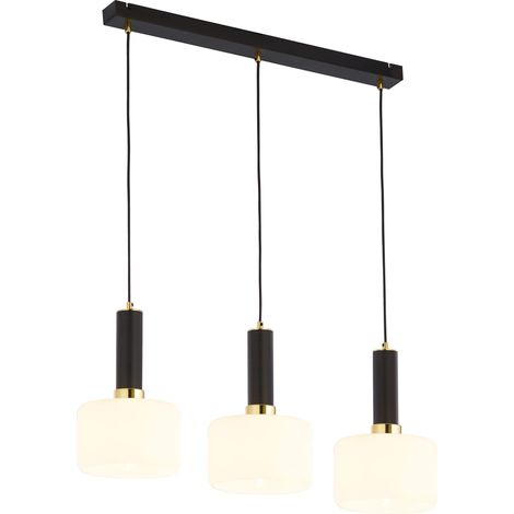 Lampada sospesa nero oro 77cm 3 vetro bianco E27 Jupiter