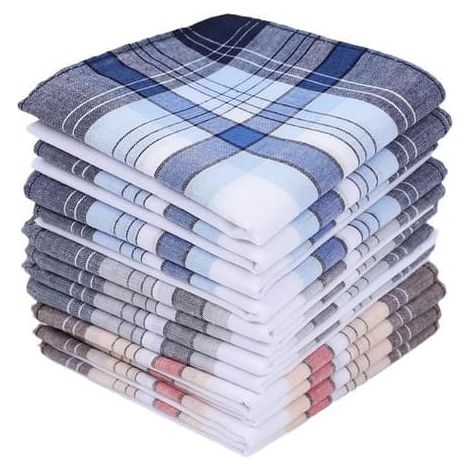 Paquete de 12 pañuelos de algodón puro para hombre, 40 x 40 cm, pañuelos de algodón puro - Estampado de cuadros clásico A (Paquete de 12)
