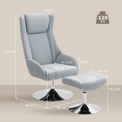 Fauteuil relax pivotant matelassé avec pouf, inclinable, accoudoirs rembourrés, pour séjour ou chambre, gris anthracite (1/5)