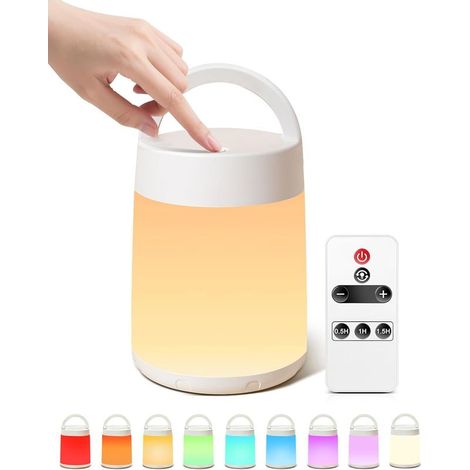 Nachtlicht mit 10 Farben und 8 Helligkeitsstufen, Touch-Steuerung + Fernbedienung + kabellos aufladbar, Nachttischlampe für Schlafzimmer, Camping und als Geschenk für Babys (1/5)