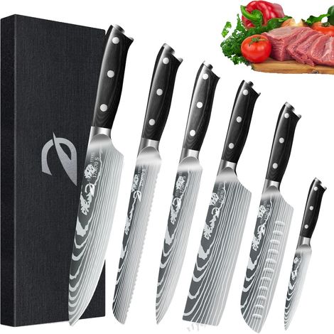 Juego de cuchillos de chef, calidad profesional, diseño ergonómico, 6 piezas (1/2)