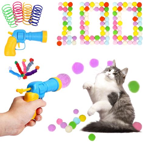 Lanceur De Balles Pour Chats - Portée Jusqu'à 7 M - Matériau ABS Robuste - Billes En Polyester Élastique - Pour Jeu Interactif Intérieur - 100 Pièces (1/5)