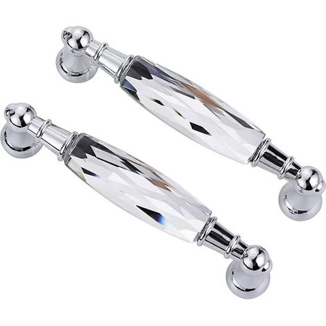 2pcs Crystal Cabinet Drawer Pulls,hole diameter 128mm, Chrome Silver Glass Handle Kitchen Cabinet Door Knob Pull Door Handle for Dresser Drawer Cabinet Closet  (Silver, Large)