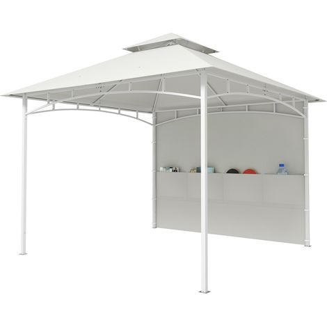 Outsunny Gazebo in Metallo 3x3 m con Tasche Portaoggetti Bianco Crema