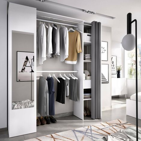 Dmora - Armario Rigi, Estructura para vestidor, Perchero abierto, 177x52h205 cm, Blanco y Antracita (1/5)