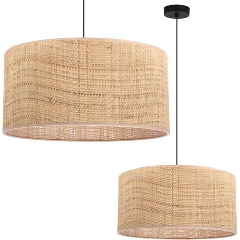 SCHWARZE RATTAN-HÄNGELAMPE 1 FLACHER RATTAN-LAMPENSCHIRM 45 CM