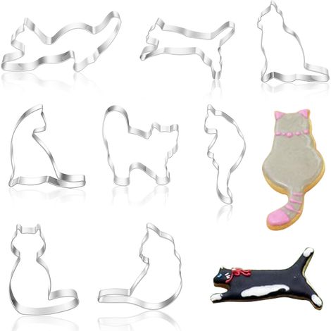8 couteaux à biscuits chat, inox, pour mouler guimauves/enfants, formes animaux DIY