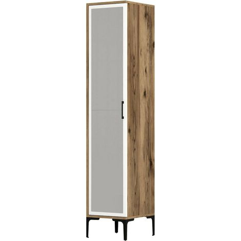 Dmora - Armadio multiuso 1 anta Acrux, Pensile bagno o cucina, Armadio alto multifunzione, Mobiletto multiuso, 40x201h48 cm, Noce e Bianco, con imballo rinforzato, con imballo rinforzato