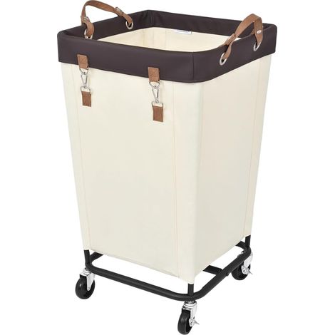 Panier à linge avec roulettes, 160 L, grand panier à linge à roulettes, panier à linge sale pour hôtel, maison, placard, dortoir, beige (1/5)